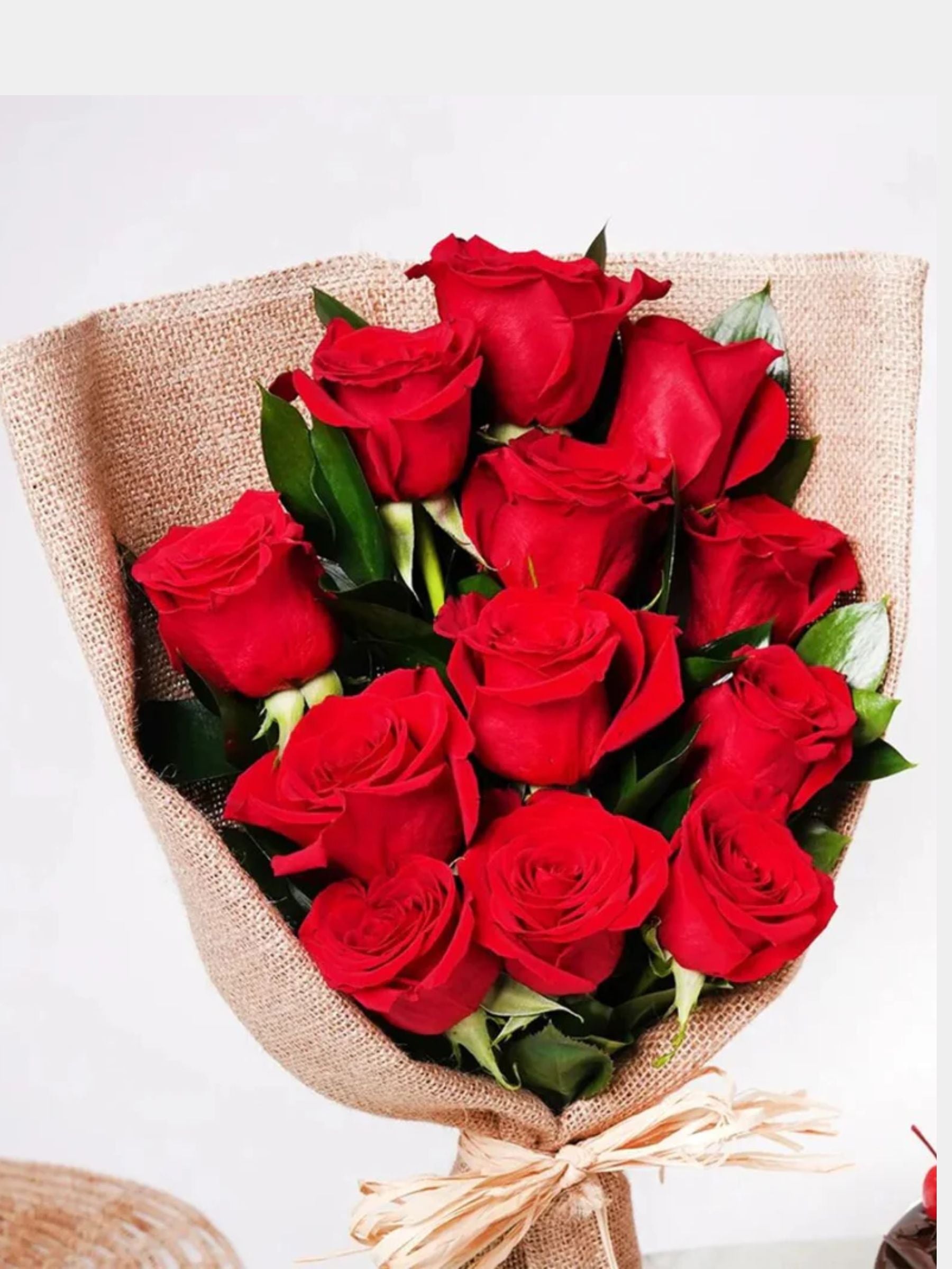 12 Red Roses Bouquet And Black Forest Cake