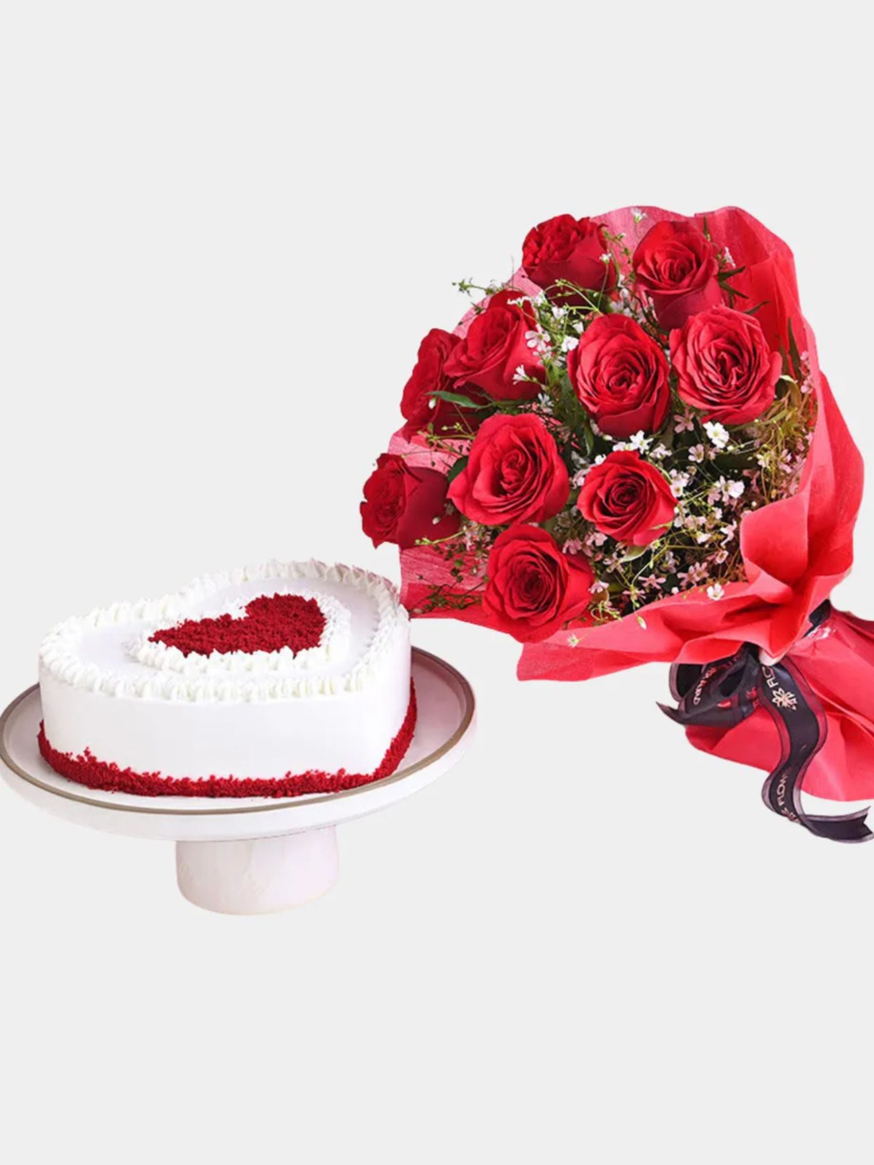 Red Roses and Red Velvet Heart Cake