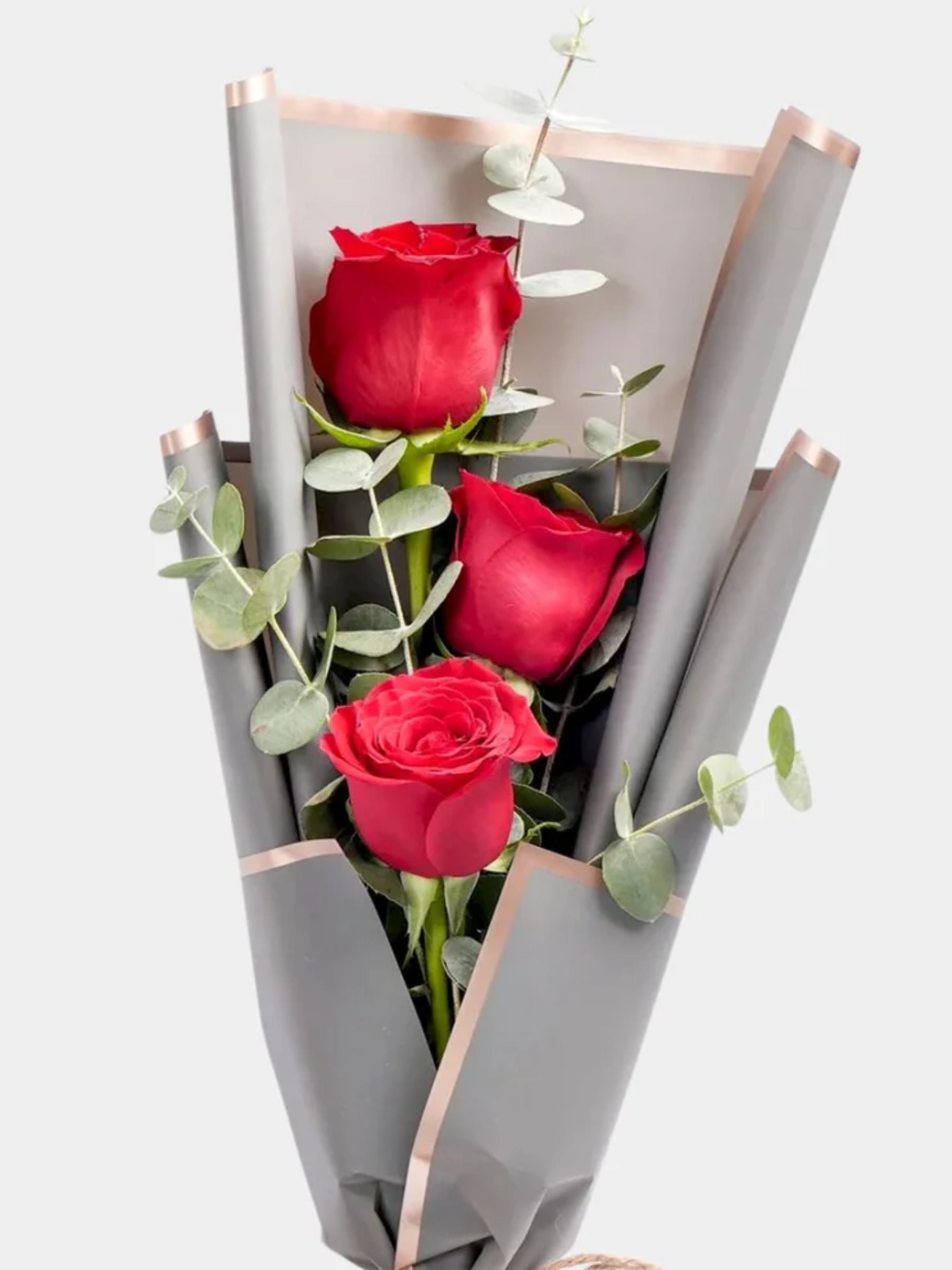 3 Red Roses Bouquet And Chocolate Cake