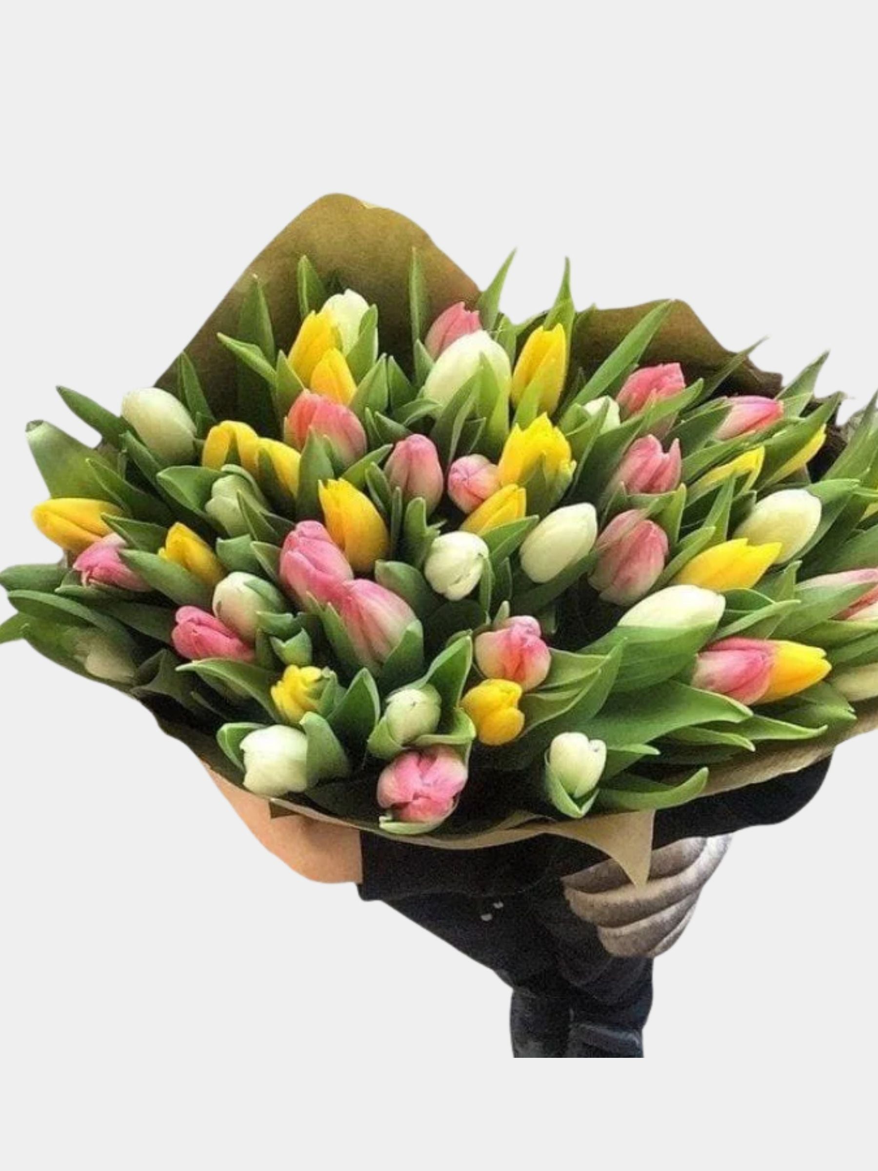 40 Pink, Yellow and White Tulips Bouquet