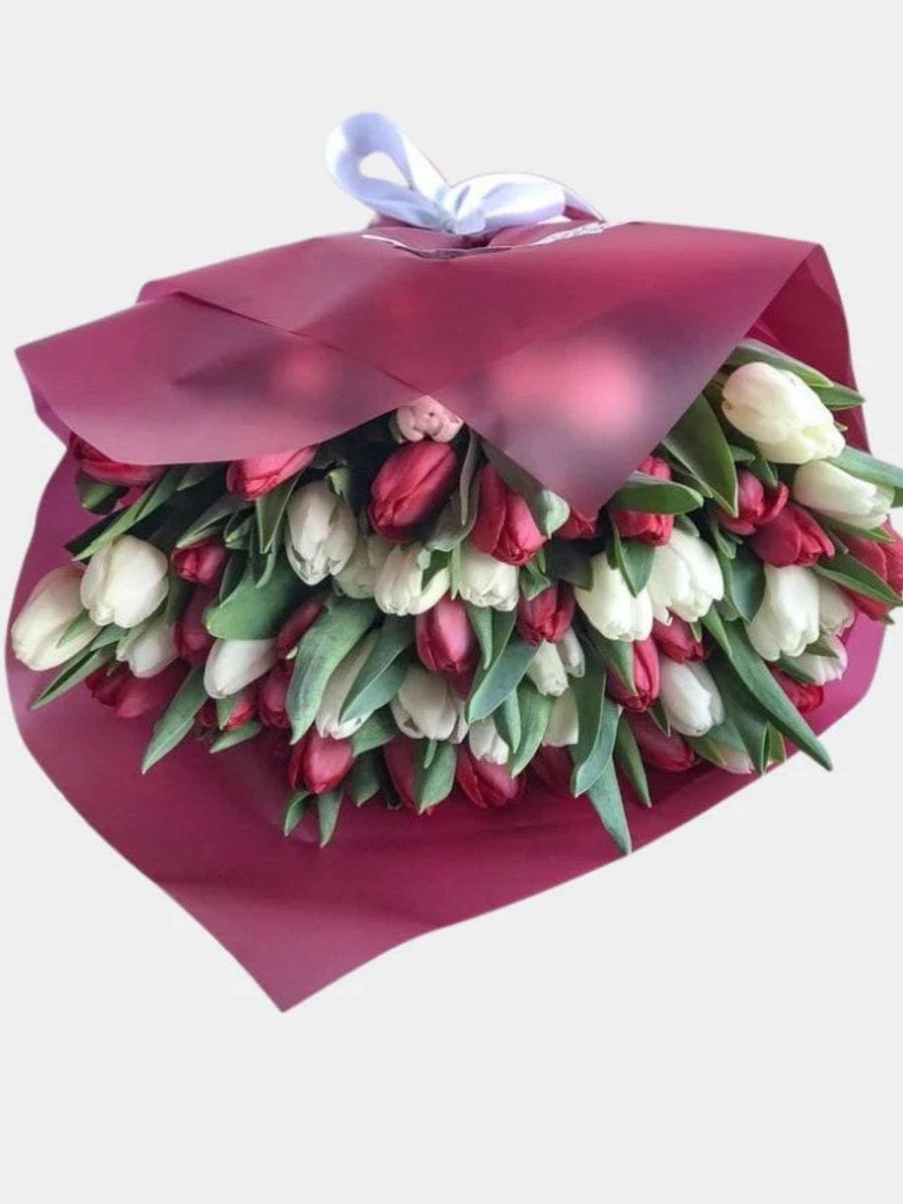 40 Red and White Tulips Bouquet