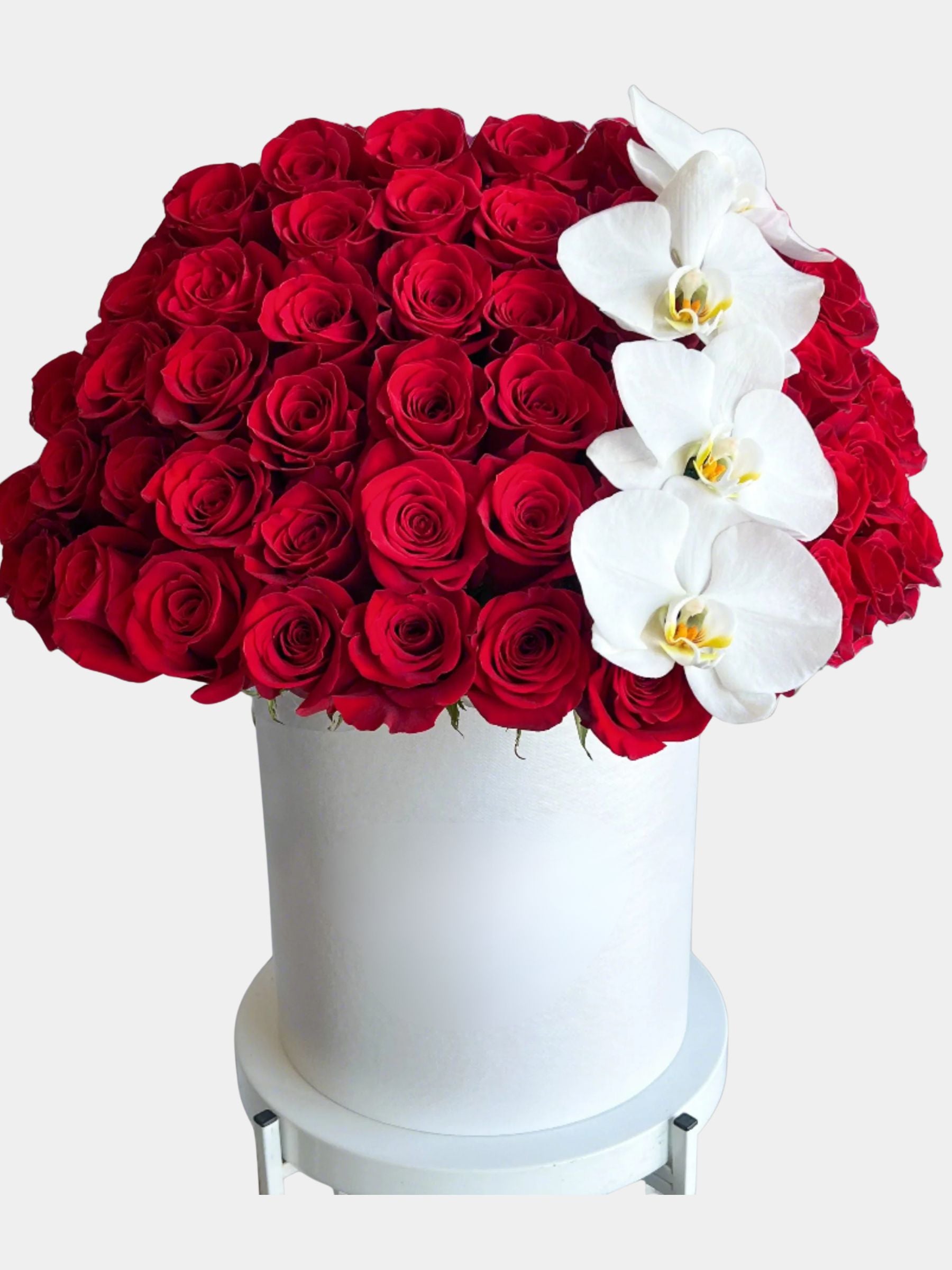 75 Red Rose with Phalaenopsis Orchids Flower Box