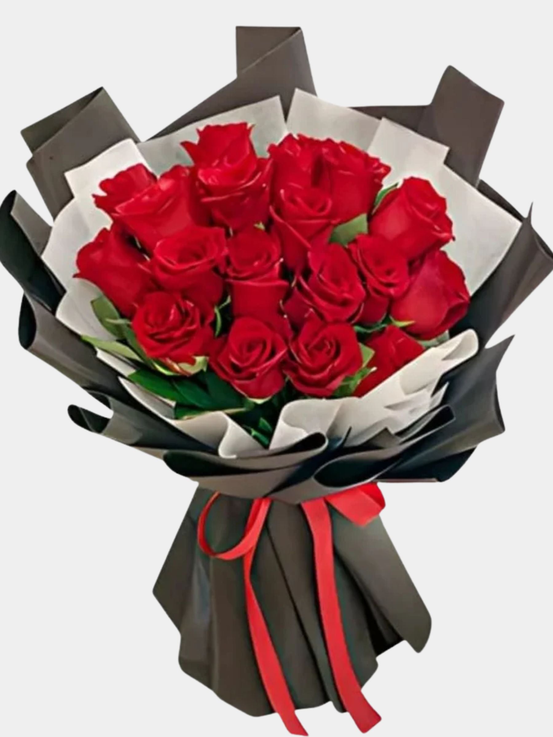 Classic 21 Red Roses Bouquet with Black Wrapping