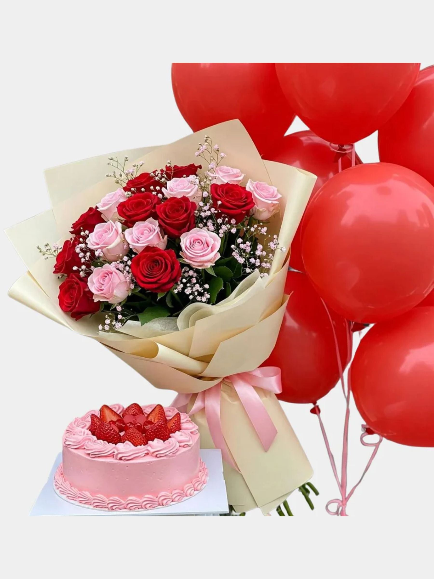 Lovely Celebration Combo – Roses, Cake & Balloons Gift Set