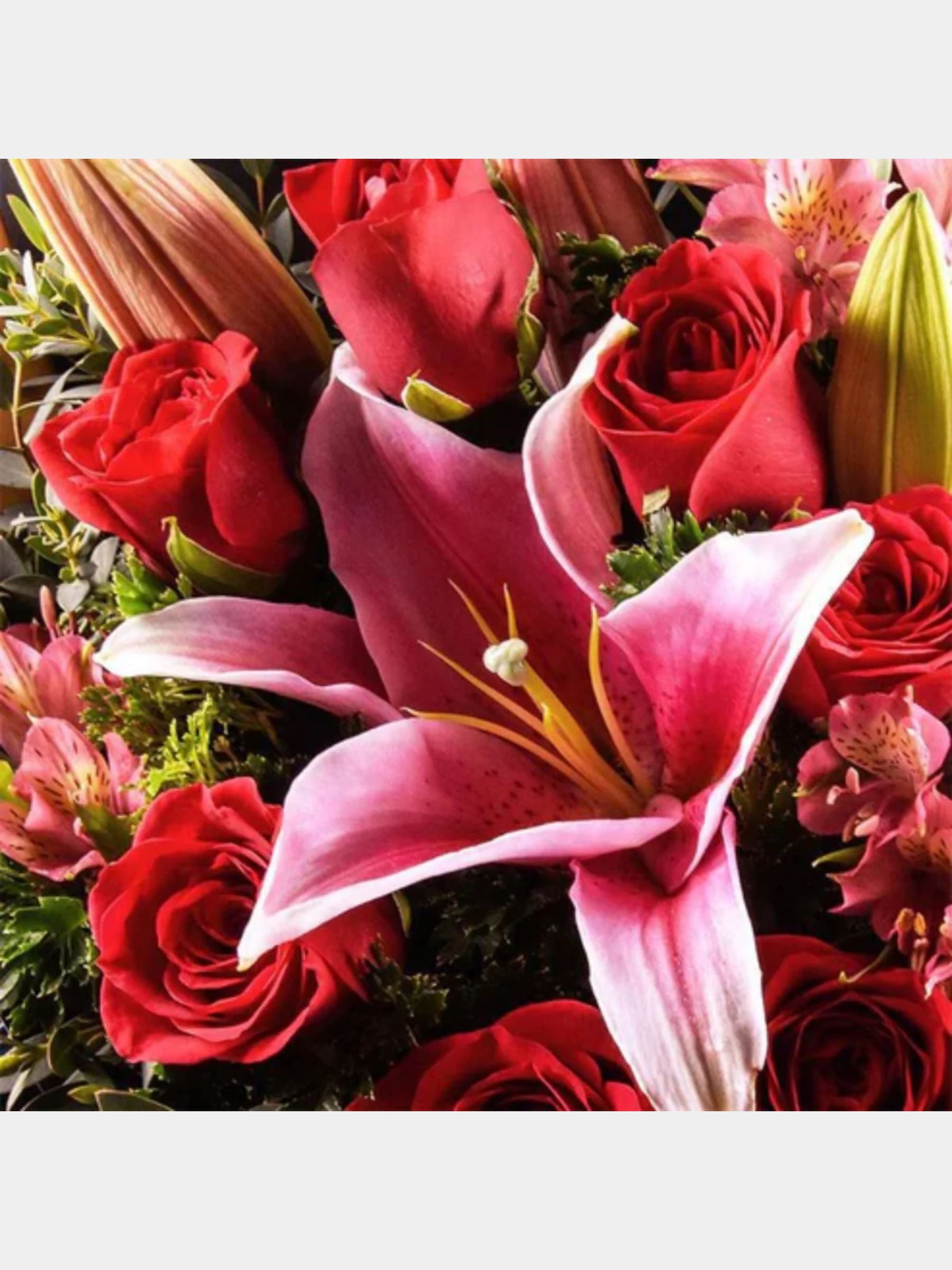 Luxury Red Roses and Pink Lilies in Black Wrap