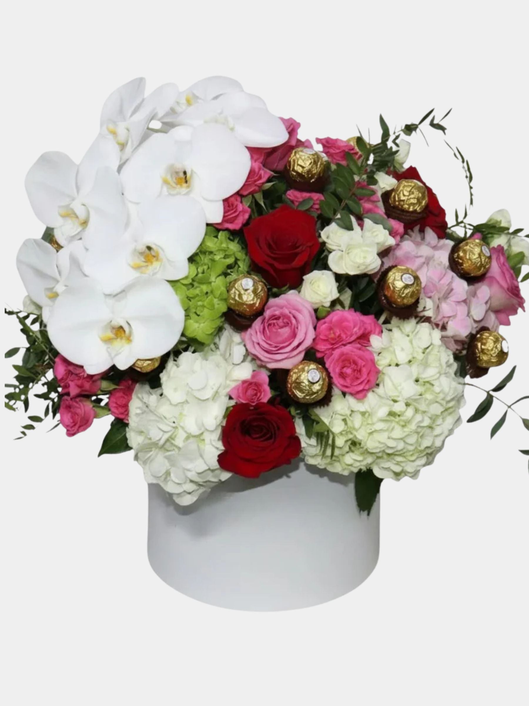 Luxury Round Box Mixed Flowers with Roses & Orchids