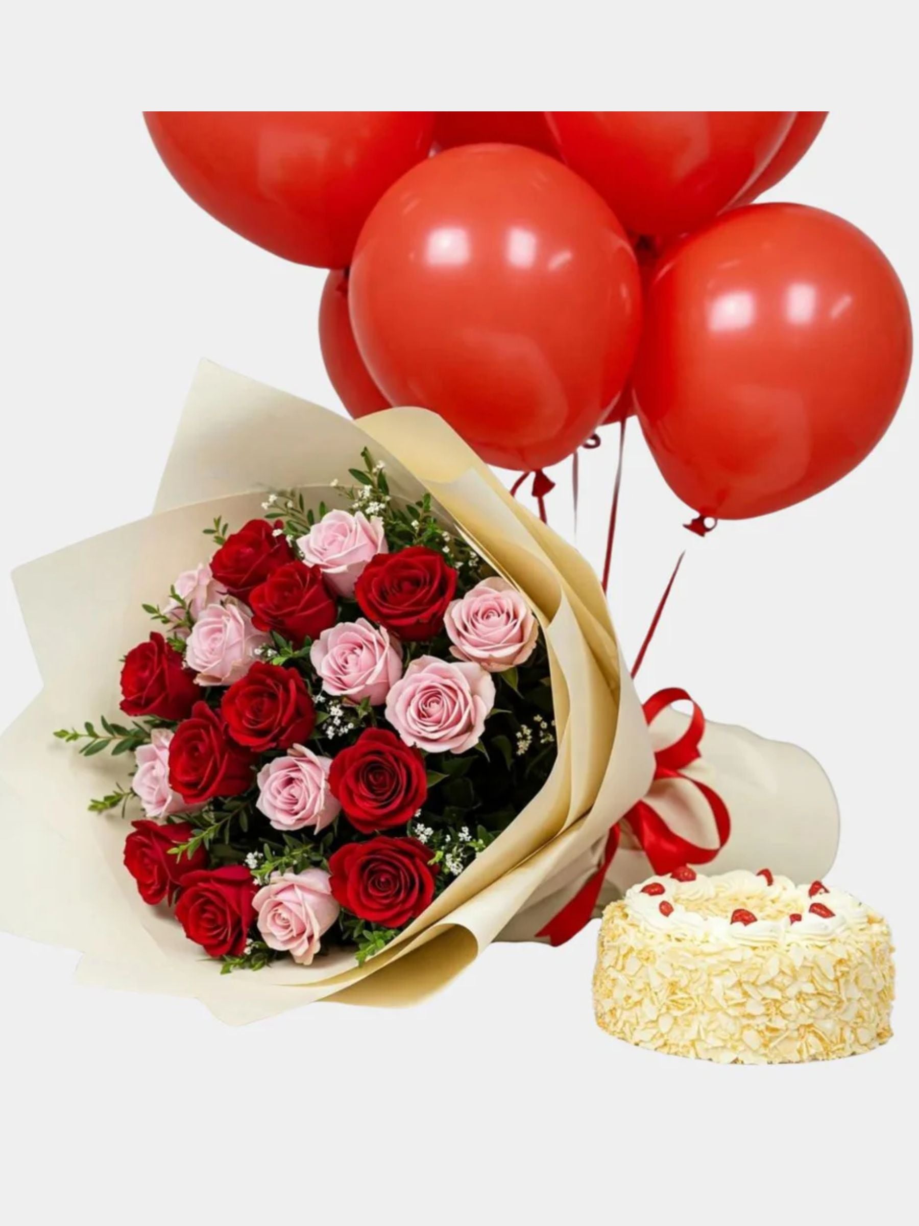 Popular Celebration Combo – Roses, Cake & Balloons Set