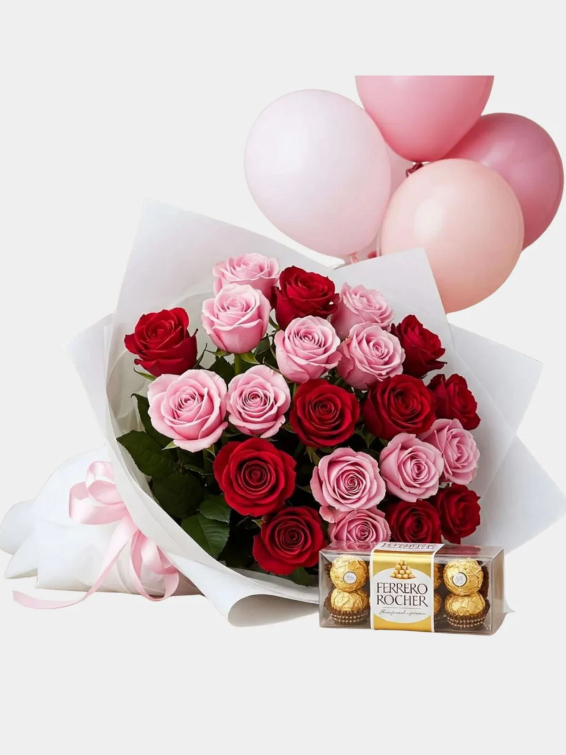Sweet Embrace – Pink & Red Roses with Chocolates & Balloons